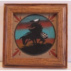 Trail Ends Native American Framed and Signed Small Square Sand Painting